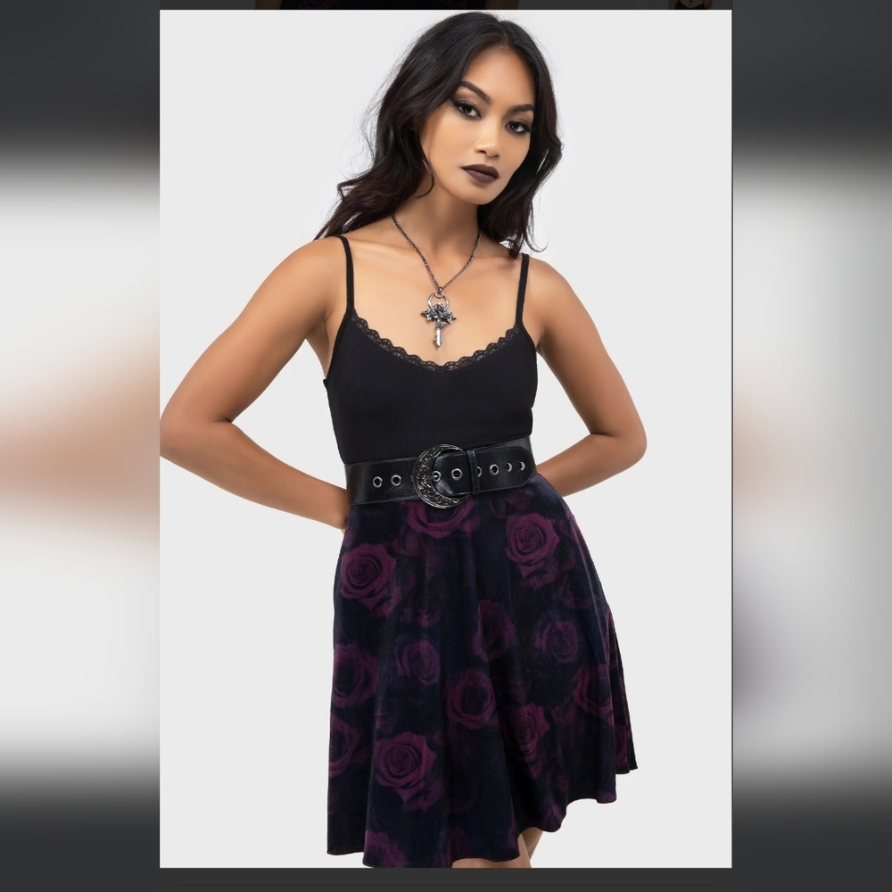 Killstar Black and Purple Rose Mini Dress - Picture 4 of 7